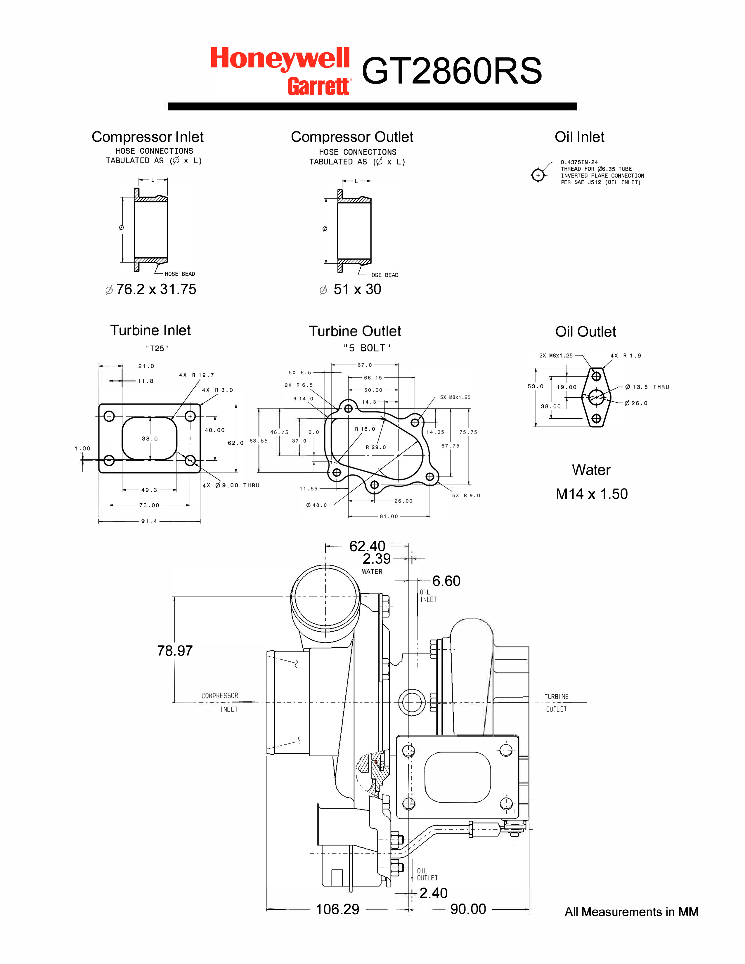 Технические размеры турбины Garrett GT2860RS